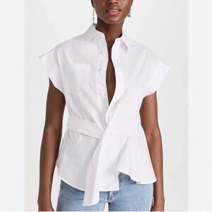 Aknvas Stella White Button-Up Shirt Blouse Asymetrical Size XS Lagenlook